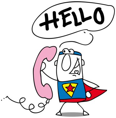 Hello. A super hero with a retro pink phone. clipart