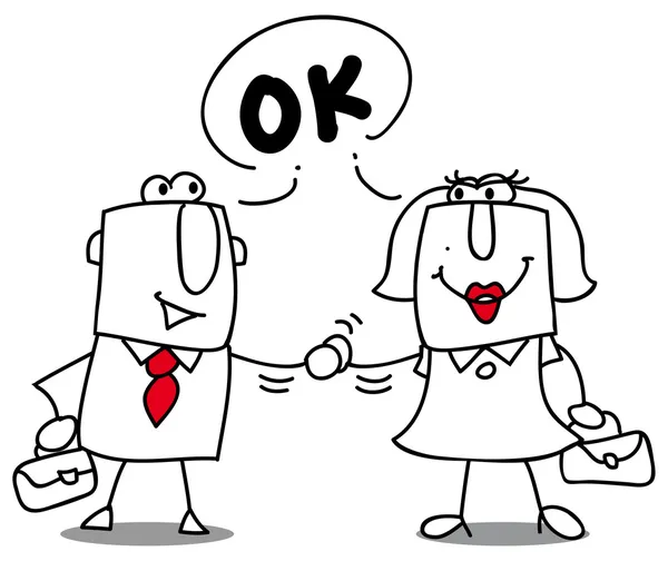 Are you ok. A businesswoman and a businessman shaking hands. — Wektor stockowy