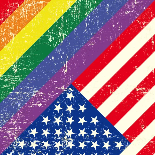 Blandade grunge gay flagga med amerikanska flaggan. — Stock vektor