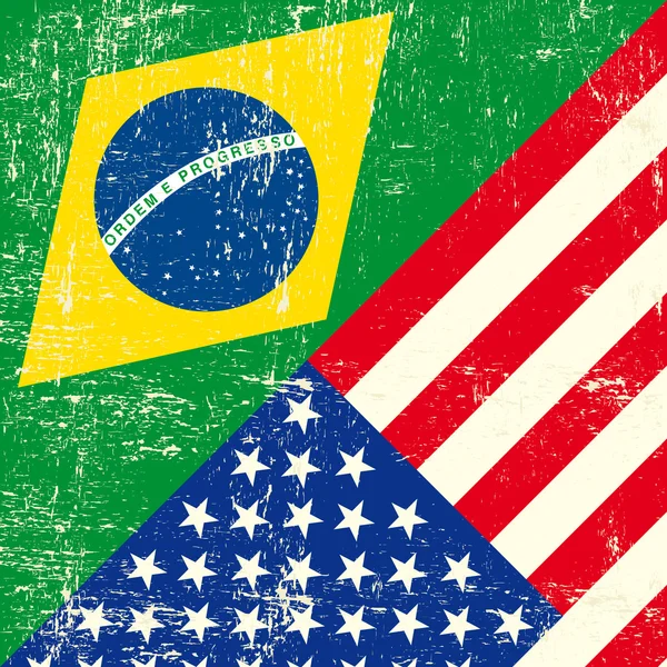 Brasilien und die USA als Grunge-Flagge. — Stockvektor