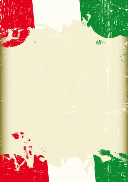 Grunge italian flag. A poster with a large scratched frame and a grunge italian flag for your publicity. — Stock Vector