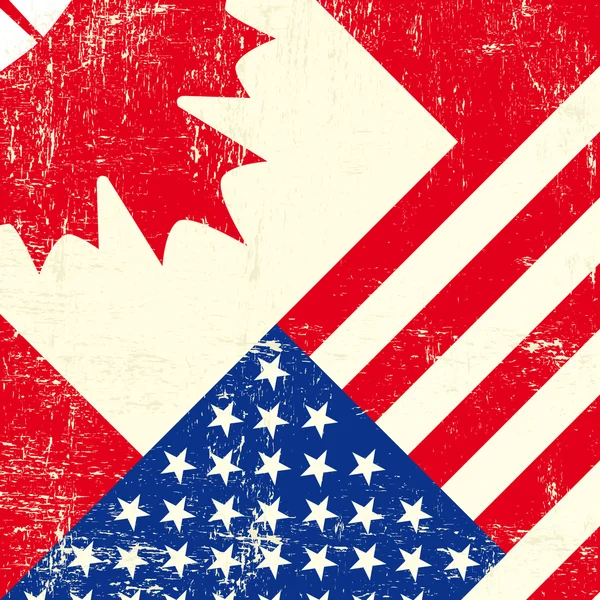 Bandeira grunge canadense e americana — Vetor de Stock