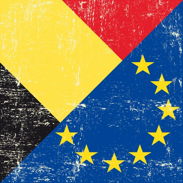 Belgiska och Europeiska grunge flagga — Stock vektor