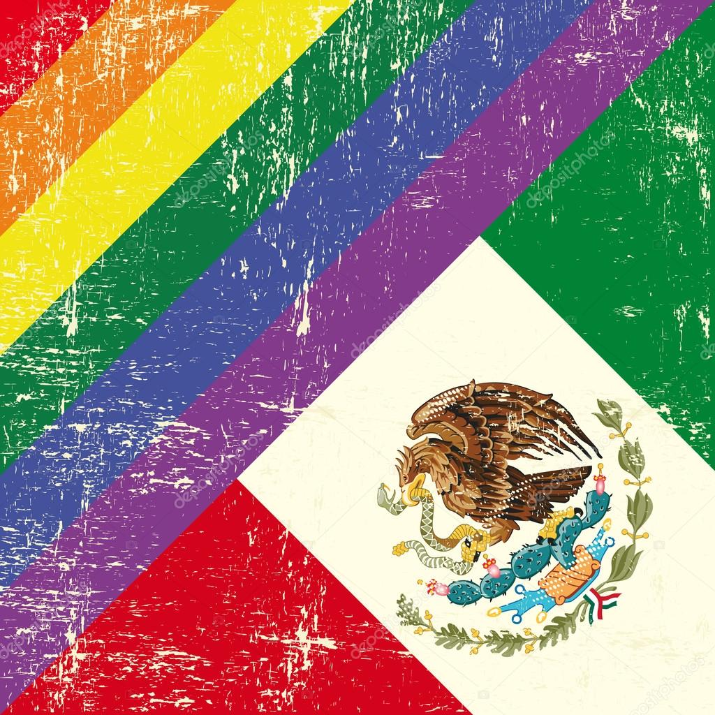 Download - Mixed grunge gay flag with Mexican flag - Stock Illustration. 