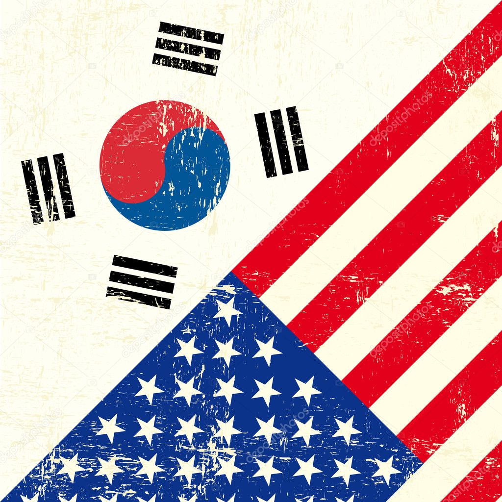 USA and south Korean grunge Flag.