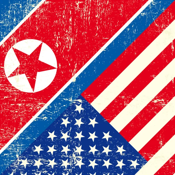 Bandera Grunge de EE.UU. y Corea del Norte — Vector de stock