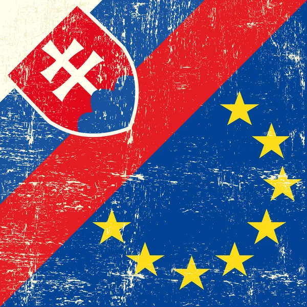 Grunge Σλοβακική και ευρωπαϊκή σημαία — Διανυσματικό Αρχείο
