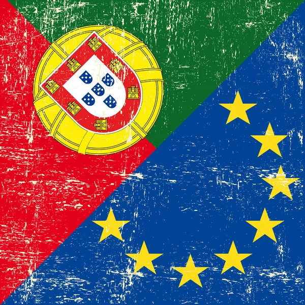 Bandera grunge portuguesa y europea — Vector de stock