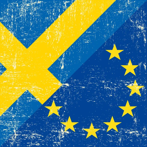 Grunge svedese ed europeo Bandiera — Vettoriale Stock