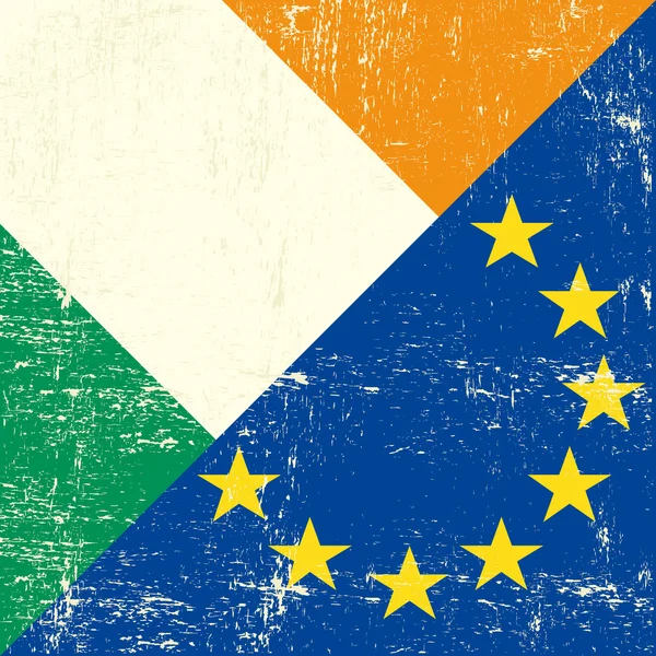 Bandera Grunge irlandesa y europea — Vector de stock