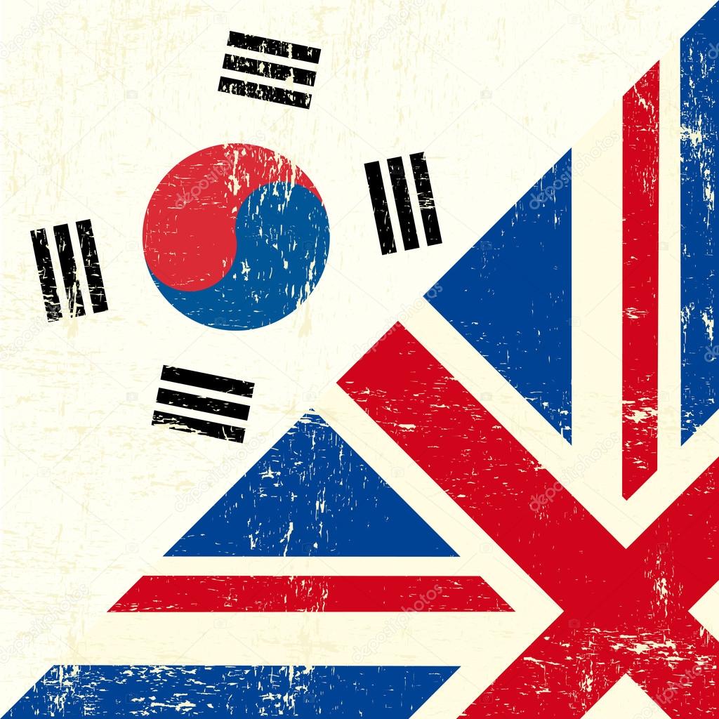 English and South Korean grunge Flag