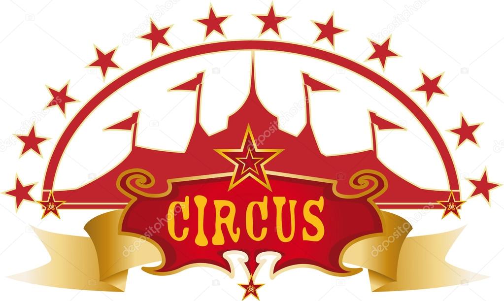 A circus label with a big top