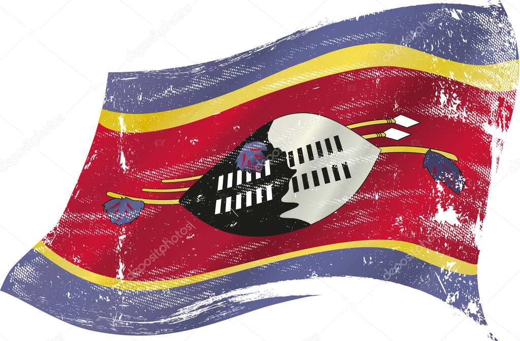 flag of Eswatini or Swaziland in the wind with a texture