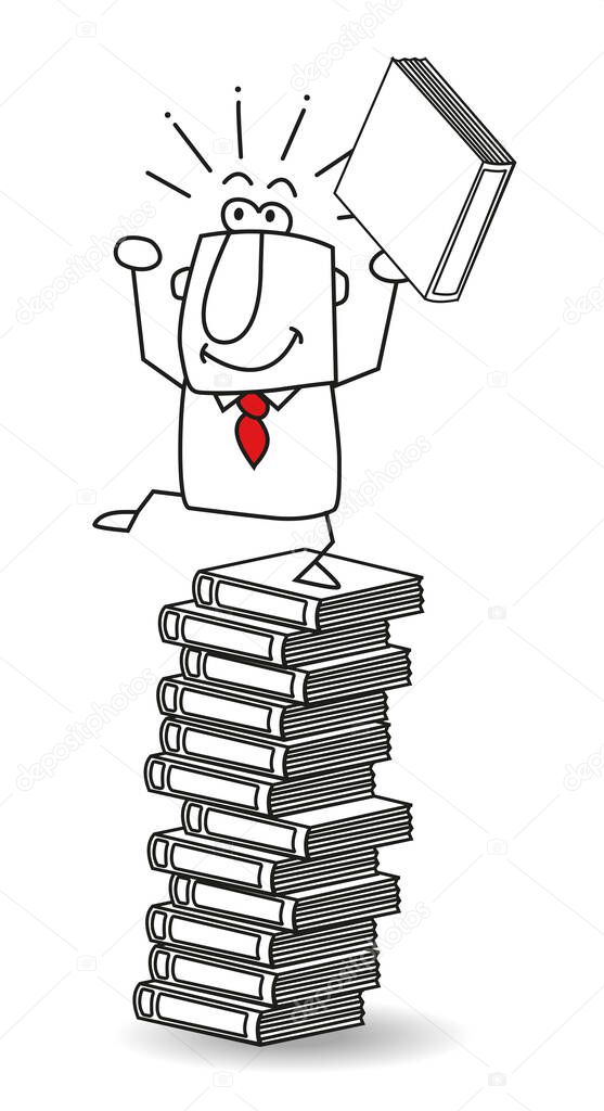 Joe is very happy on his stack of books !