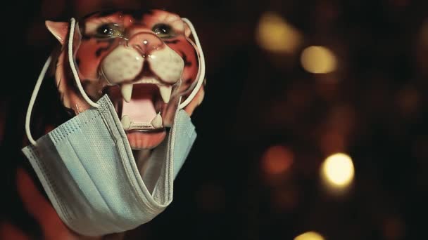 Footage Tiger Mask Dark Background — Stock Video