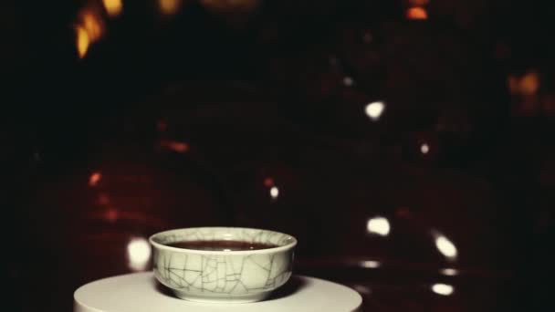 Footage Tea Cup Dark Background — Stock Video