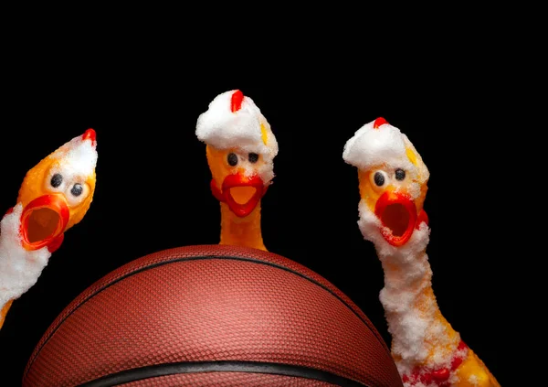 Imagem Basquete Borracha Frango Fundo Escuro — Fotografia de Stock