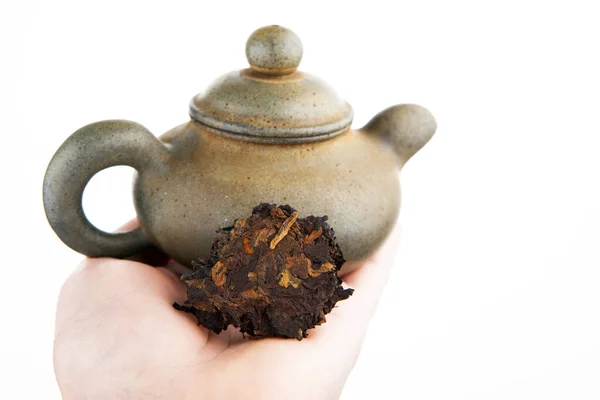 Image Teapot Hand White Background — Stock Photo, Image