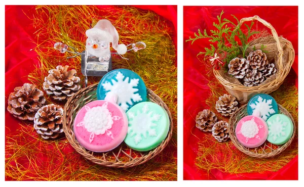 Christmas collage with snowflakes - soap — Stock Photo, Image