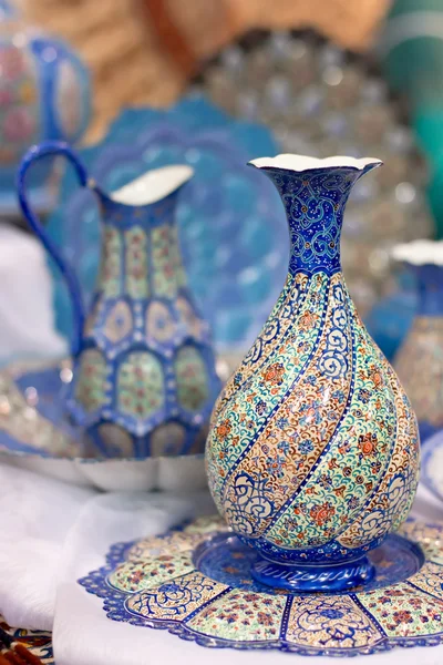 Традиційний синій арабський порцеляновий посуд Стокове Зображення