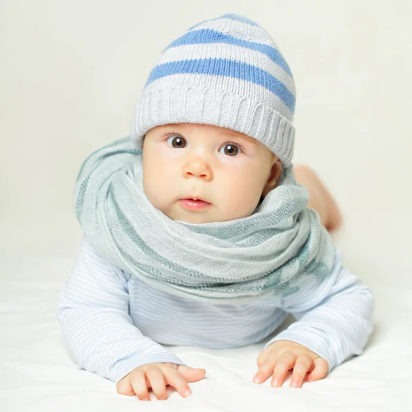 Cheerful baby in blue — Stock Photo, Image