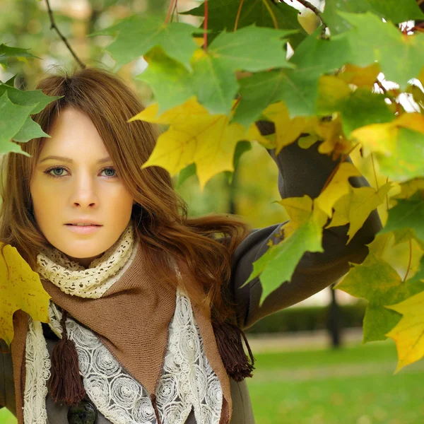 Model on autumn background — Stock Photo, Image