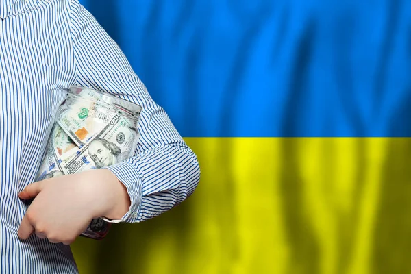 American Dollars Cash Money Hand Flag Ukraine Background — 图库照片
