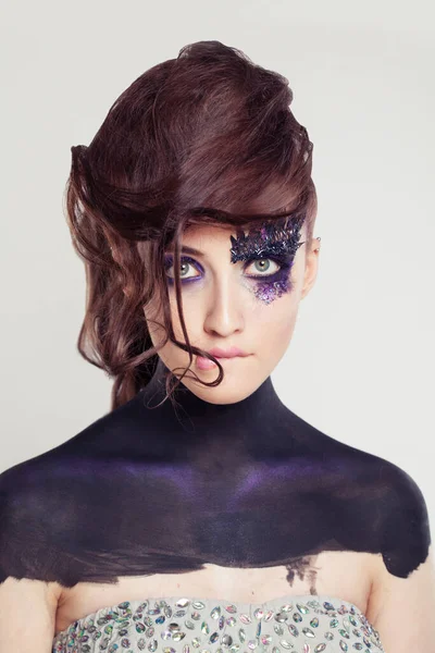 Kreatywna Postać Halloween Kobieta Doskonałym Portretem Makijażu — Zdjęcie stockowe