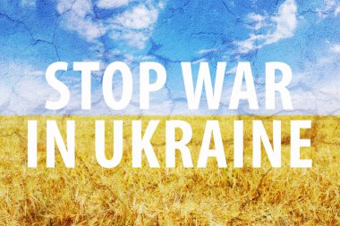 Ukrayna 'daki savaşı durdurun, buğday tarlasında yazı, Ukrayna bayrağının renkleri