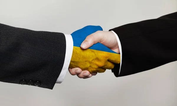 Flag Ukraine Handshake Partnership Friendship Support Concept — Stock Photo, Image