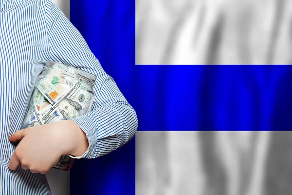 Fin Bayrağı Geçmişi Cam Kavanozda Nakit Para Finlandiya Konseptinde Işletme — Stok fotoğraf