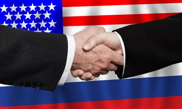 Begreppet Usa Och Ryssland Med Handslag — Stockfoto