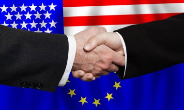 ABD ve Avrupa Birliği bayraklarında el sıkışma