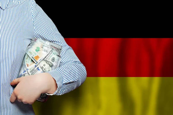 Billete Dólares Fondo Bandera Alemana Concepto Negocio Política Banca Finanzas —  Fotos de Stock