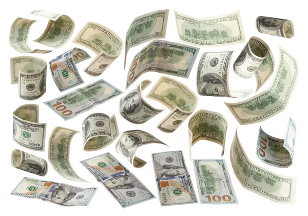 Conjunto Billetes 100 Dólares Estadounidenses Aislados Sobre Fondo Blanco Elementos — Foto de Stock