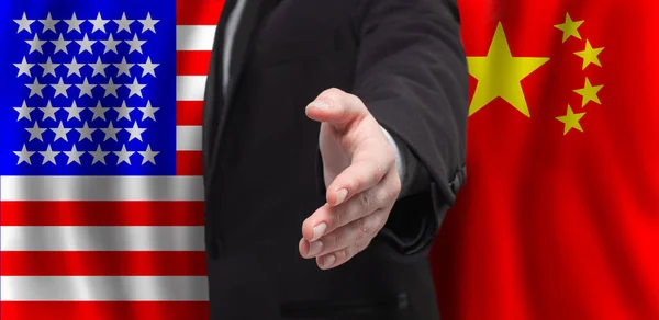 Affaires Politique Avec Les Usa Chine Concept Homme Main Ouverte — Photo
