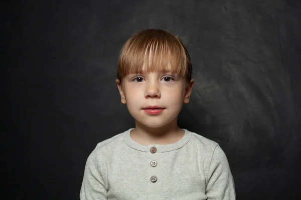 Little Girl Kid Face Black Blackboard Portrait — Stock Photo, Image