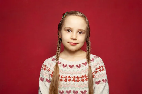 Pouco Bonito Criança Criança Menina Anos Idade Usando Suéter Isolado — Fotografia de Stock