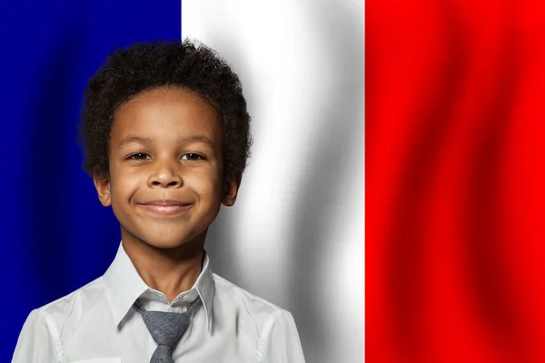 Enfant Français Sur Fond Drapeau France Éducation Concept Enfance — Photo