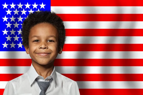 Niño Americano Con Bandera Estados Unidos Educación Concepto Infantil —  Fotos de Stock