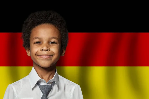 Немецкий Мальчик Фоне Флага Германии Образование Детство — стоковое фото