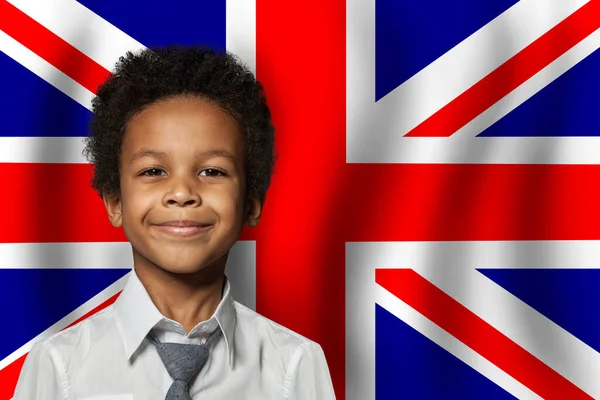 Britský Chlapec Vlajce Britského Původu Koncept Vzdělávání Dětství — Stock fotografie