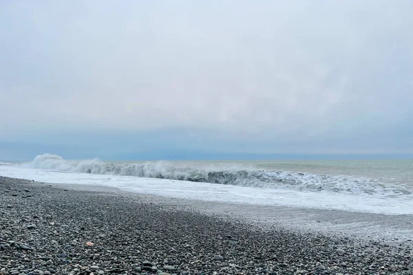 Ciel Nuageux Dessus Mer Avec Vagues Fond Romantique — Photo