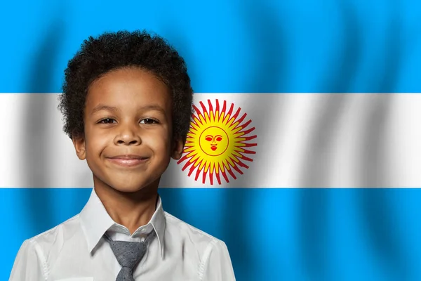 Argentyński Chłopiec Fladze Argentyny Koncepcja Edukacji Dzieciństwa — Zdjęcie stockowe