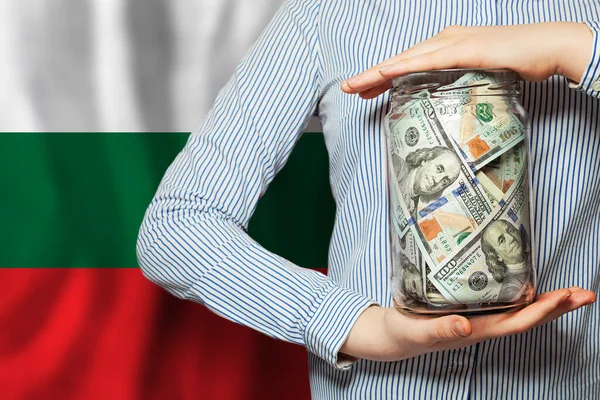 Bulgariska Finans Bank Och Sparpengar Dollar Kontanter Flagga Bulgarien Bakgrund — Stockfoto
