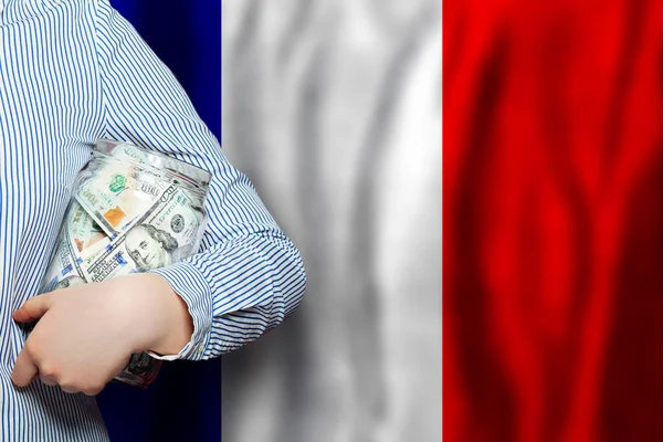 赤フランスの旗とアメリカドルのお金 — ストック写真