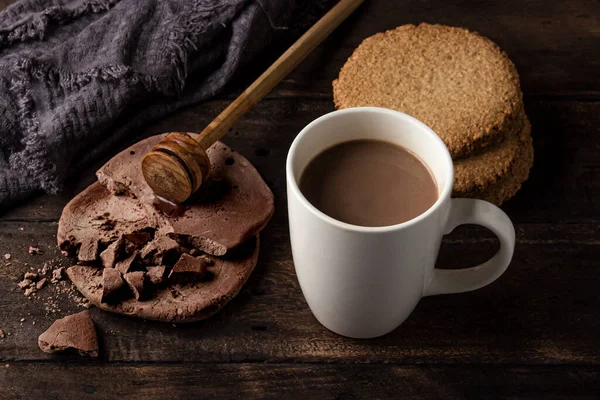 Taza Chocolate Artesanal Guatemalteco Latino Hispano Sobre Mesa Madera Ingredientes — Stock Photo, Image