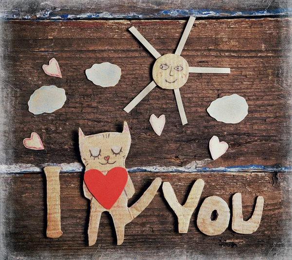 Tarjeta de día de San Valentín con gato de papel enamorado — Foto de Stock