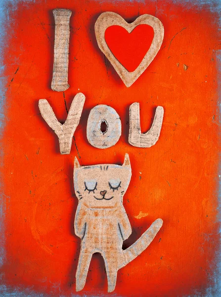 Valentines day card with paper cat in love — Stock Photo, Image