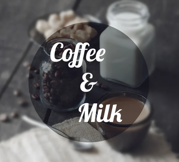 Metin kahve ve süt fotoğraf arka plan üzerinde — Stok fotoğraf